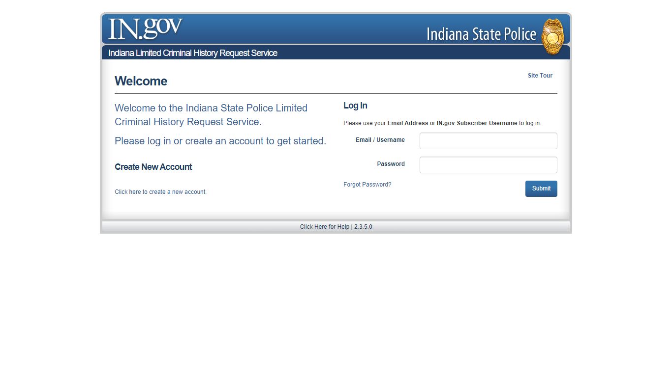 Log In — Indiana Limited Criminal History Request Service